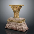 Ornamental Pedestal With Golden Intricate Carved Top And Marble Tiered Base Structure