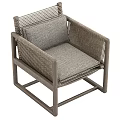 Weathered Solid Wood Woven Armchair With Soft Fabric Cushions For Cozy Living Room Use