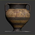 Ancient Amphora With Two Handles And Colorful Animal Plant Patterns On White Base
