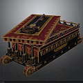 Ancient Weapon With Red Gold Decoration And Intricate Wheeled Structure Design