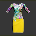 Stylish Colorful Patterned Top With Three Quarter Sleeves And Yellow Skirt