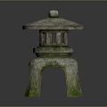 Traditional Stone Lantern Furniture With Pagoda Style Roof And Mossy Surface