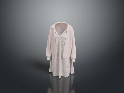 Man Wearing Pink Hooded Cardigan With White Polka Dot Dress Fashion Look 3d model