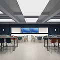 Modern School Classroom Design With Large Screens Tables And Colorful Chairs