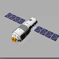 Spacecraft Module Equipment With Blue Solar Panels White Main Body And Red National Flag