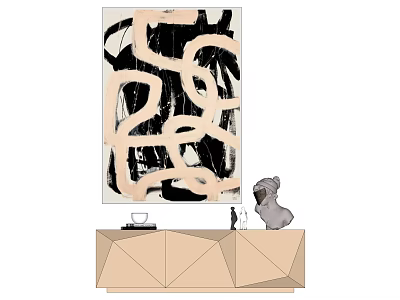 Modern Interior Design With Abstract Painting Geometric Cabinet And Koala Figurine 3d model