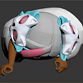 Cute 3D Rendered Child With Pink Blue Outfit White Coat Bow And Striped Socks