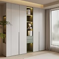 Modern White And Light Green Wardrobe With Glass Doors LED Lighting Shelves And Bright Interior