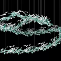 Elegant Flowing Crystal Chandelier With Curved Aqua Glass Fragments Hanging
