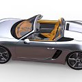 Silver Convertible Sports Car with Yellow Seats and Modern Streamlined Design