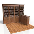 Wooden Bookcase With Multiple Shelves Filled With Books And Side Cabinet On Parquet Floor