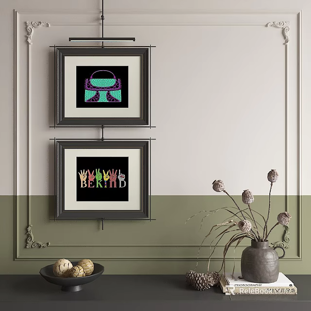 Vibrant Abstract Paintings With Bold Patterns Framed As Wall Art For Home Interior 3d model