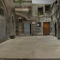 Modern Urban Alley Featuring Ancient Stone Architecture Wooden Door Archways And Balcony Plants