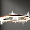 Modern Circular Chandelier With White Leaf Shaped Transparent Decor And Illuminated Ring