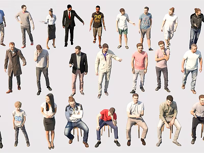 Collection Of People In Various Poses And Different Outfits Character Models 3d model