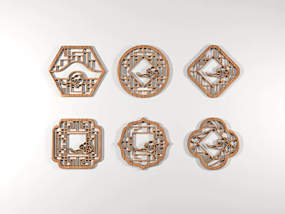 Traditional Carved Lattice Windows In Various Shapes Hexagonal Circular Square Floral 3d model