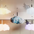 Decorative Cloud Shaped Chandeliers With Colorful Angelic Winged Figures Hanging Design