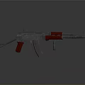 Modern Assault Weapon Design With Red And Silver Metal Components