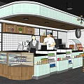 Supermarket Grocery Interior With Counter Staff And Product Display Cases