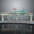 Teal Bicycle With Red Seat Colorful Dots On Wheels On Platform Yellow White Stripes