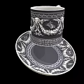 Elegant Ceramic Cup And Saucer Set With Intricate Black White Decorative Patterns 3d model