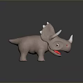 Cute 3D Cartoon Triceratops Toy With Open Mouth Brown Body White Horns Red Feet
