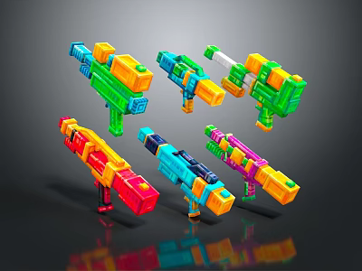 Colorful Building Block Style Toy Guns With Vibrant Colors For Children Play 3d model