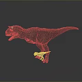 Small Red Character Standing Beside Transparent Dinosaur Figure On Reflective Surface