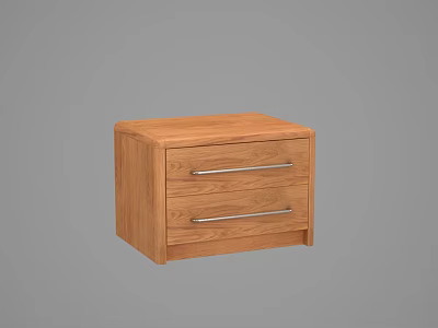 Wooden Bedside Table With Two Drawers And Metal Handles Simple Design 3d model