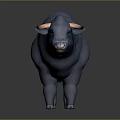 Blue Bull with Orange Horns and Sturdy Build on Gray Background