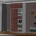 Pink Wardrobe with Double Doors Diamond Patterns White Top Cabinets Shelves and Round Wall Decor