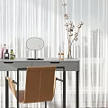 Modern Dressing Table Interior with Round Mirror Brown Chair and Green Plants