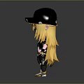 Cartoon Girl Character With Long Blond Hair Black Cap Blue Eyes And Casual Outfit