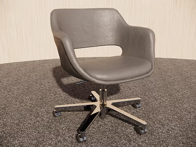 Modern Gray Leather Office Chair with Armrests Metal Base and Wheels 3d model