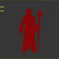 Old Man in Blue Robe with Gray Beard Holding Red Flame Staff and Brown Belt