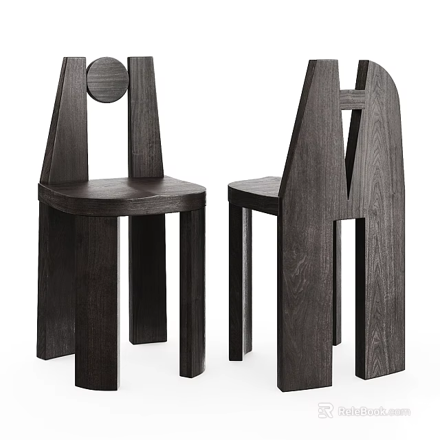 Modern Dark Wood Dining Chairs With Unique Backrest Design And Artistic Structure 3d model 