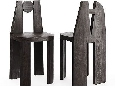 Modern Dark Wood Dining Chairs With Unique Backrest Design And Artistic Structure 3d model