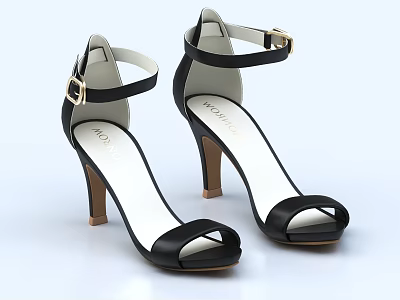 Women's Stylish Black Open Toe High Heel Sandals With Ankle Strap Design 3d model