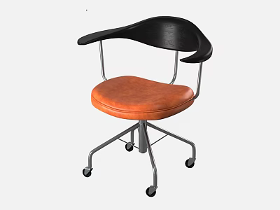 Ergonomic Modern Office Chair Featuring Black Backrest Orange Leather Seat And Metal Wheels Design 3d model