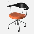 Ergonomic Modern Office Chair Featuring Black Backrest Orange Leather Seat And Metal Wheels Design