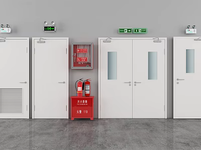 Fire Safety Equipment With Fire Hydrant Cabinet Emergency Exit Signs And Fire Extinguishers 3d model