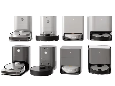Modern Robot Vacuums With Multiple Models Sleek Design And Charging Docks For Daily Use 3d model