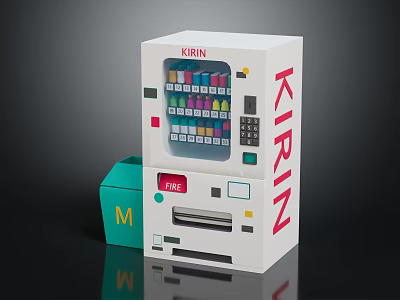KIRIN White Vending Machine With Green Cube And Letter M Design 3d model