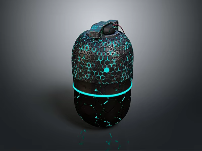 Unique Black Device With Honeycomb Pattern Blue Glowing Stripe And Shiny Surface 3d model