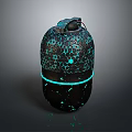 Unique Black Device With Honeycomb Pattern Blue Glowing Stripe And Shiny Surface