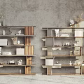 Modern Open Multi Tier Metal And Wooden Shelving Units For Decorative Storage
