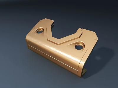 Modern Golden Metal Desk With V Shaped Structure And Circular Holes 3d model