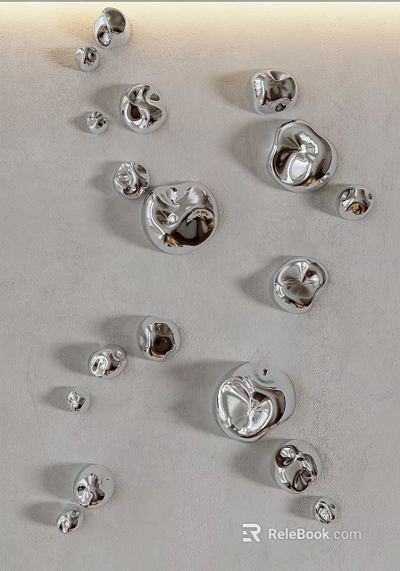 Shiny Silver Metal Abstract Wall Decor With Irregular Shapes On Light Wall 3d model