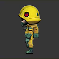 Cute 3D Cartoon Character with Yellow Helmet Red Eyes and Green Protective Gear