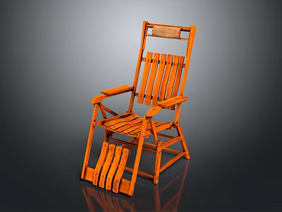 Orange Wooden Folding Chair With Striped Backrest And Footrest Design 3d model